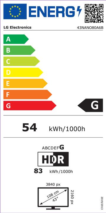 Energie-Label LG 43NANO80A6B (43", NANO80, Nano-Cell, 4K, 2025)
