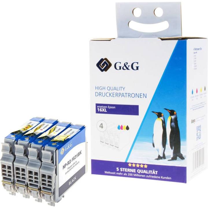 Actual product image XL printer cartridges compatible with Epson 16XL/T1636 1x each black cyan magenta