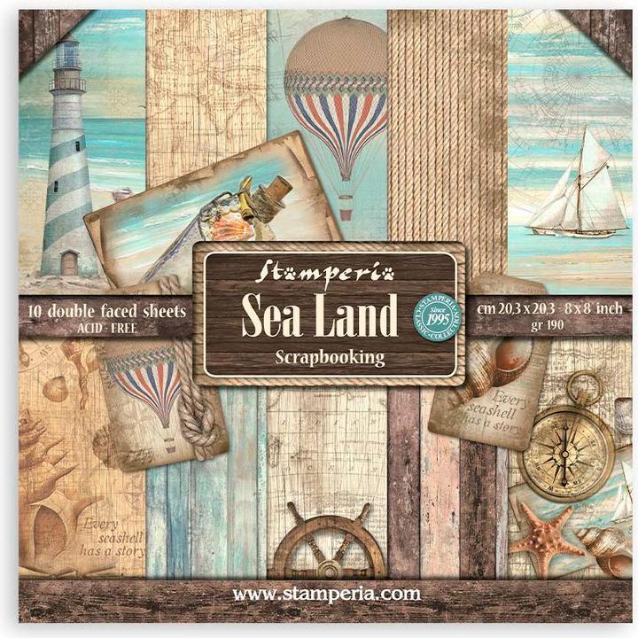 Produktbild Stamperia Scrapbooking Pad "Sea Land" (190 g/m², 10 x)
