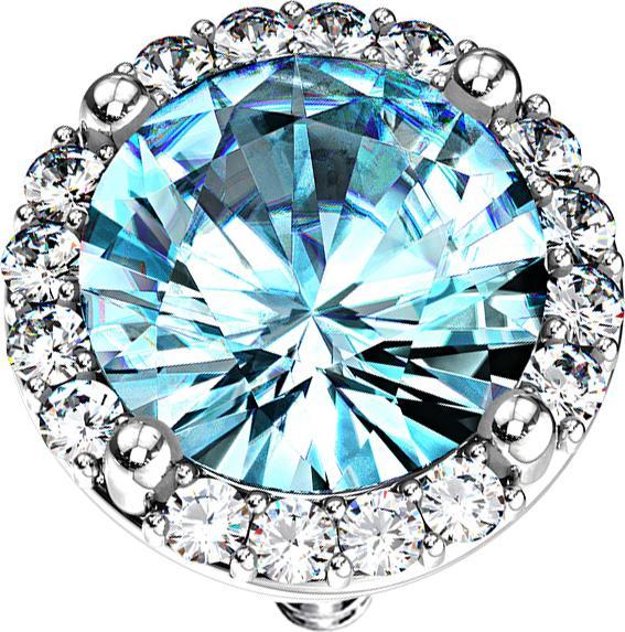 Image du produit Star Piercing Dermal Anchor argenté double pavé cristal grand aqua (Acier chirurgical 316L, Laiton)