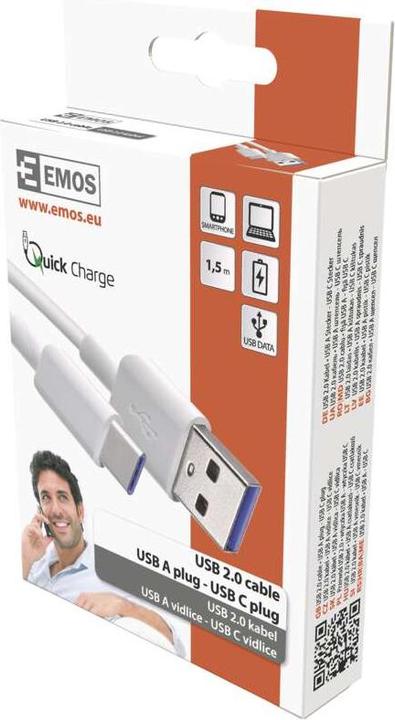 Actual product image Emos USB cable 2.0 A plug - C plug 1.5m, white (1.50 m, USB 2.0)