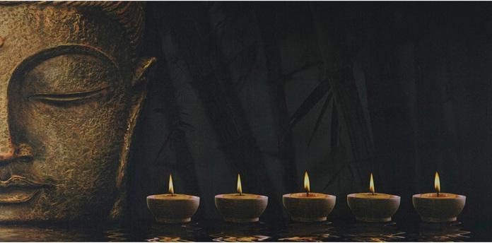 Immagine prodotto Swisshandel24 Quadro LED, quadro su tela illuminato da parete, timer - 110x55cm Buddha, tremolante (110 x 55 cm)