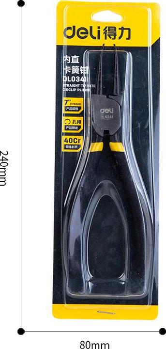 Immagine prodotto Deli Tools Szczypce Segera wewnętrzne, proste EDL0341, 7" (czarne) (177.80 mm)