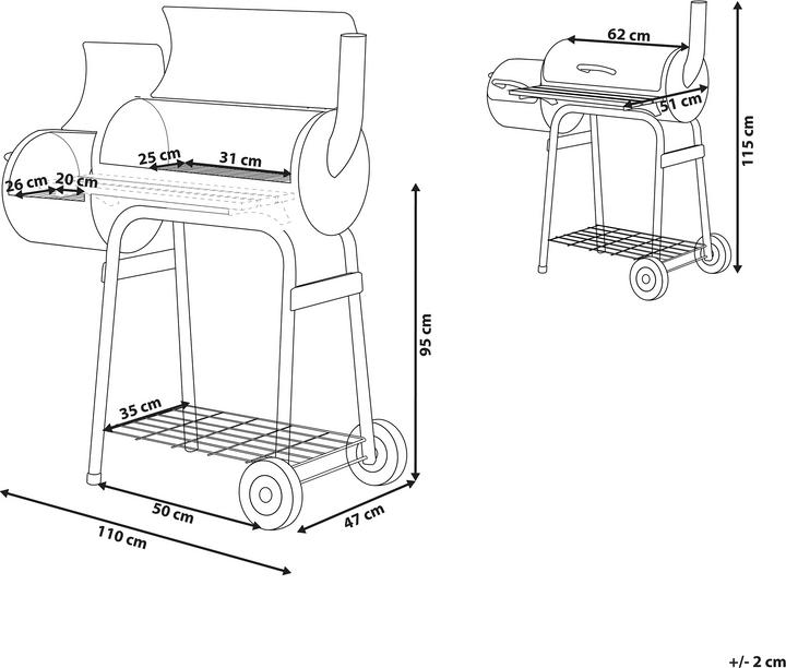 Produktbild Beliani Holzkohlegrill mit Räucherkammer schwarz rollbar SATAH (31 cm)