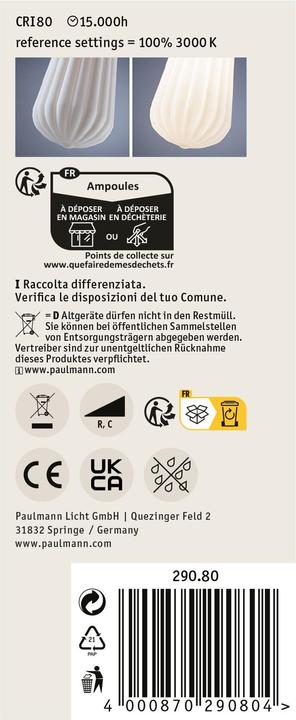 Label énergétique Paulmann Piston White Lampion ST64 (E27, 4 W, 400 lm, 1 x, F)
