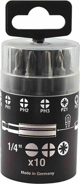 Produktbild Ironside Bit-Box 10-teilig, in praktischer Rundbox, SL: 4,5 / 5,5 / 6,5, PH: 1 / 2 / 3, PZ: 1 / 2 / (PZ: 1)