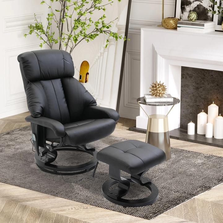 Actual product image Swisshandel24 Massage armchair Footstool Black Relax armchair Electric TV armchair with reclining function Faux