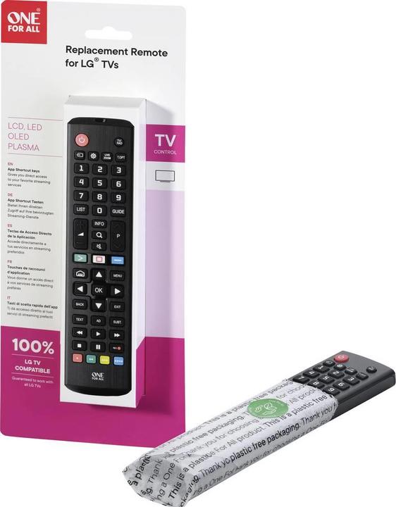 Produktbild One for All URC4911 - LG 2.0 Ersatz Fernbedienung (Gerätespezifische Fernbedienung, Infrarot)