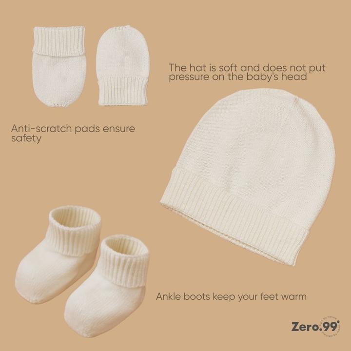 Actual product image Zero.99 Baby Set 3-in-1 Knitted: Hat, Mittens & Booties (50, 56, 62)