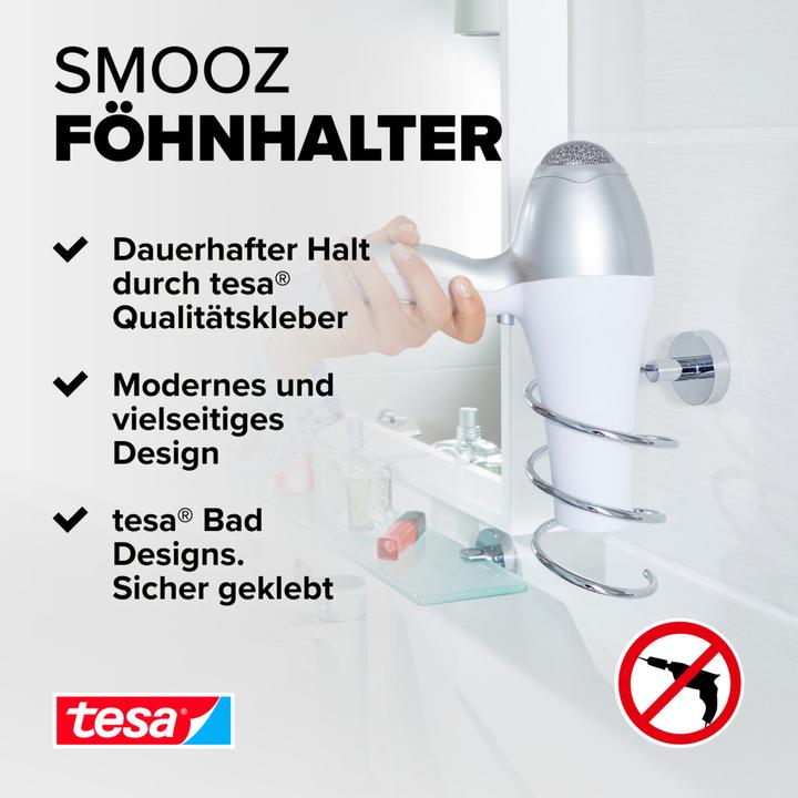 Actual product image tesa SMOOZ hairdryer holder incl. adhesive solution without drilling