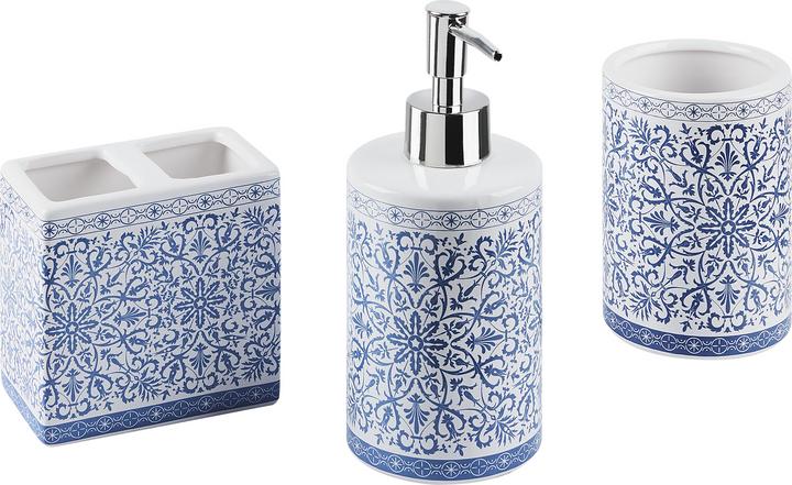 Immagine prodotto Beliani Set da bagno 3 pezzi in ceramica blu/bianco CARORA (8 x 8 x 19 cm)