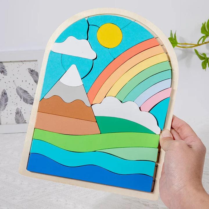 Immagine prodotto Activity Board Puzzle di blocchi arcobaleno in legno puzzle arcobaleno irregolare forma e colore cognitivo