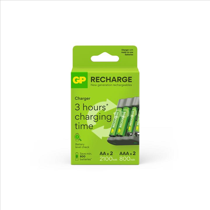 Actual product image GP Batteries GP Recharge Battery Charger, B441 (USB), incl. 2 x AA 2100 mAh + 2 x AAA 800 mAh Batteries (4 pcs., AA, AAA, 2100 mAh, Battery + charger)