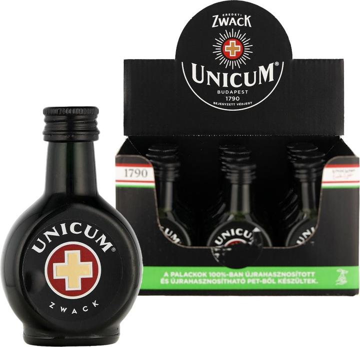 Actual product image Zwack Unicum Minis the bitter herbal liqueur