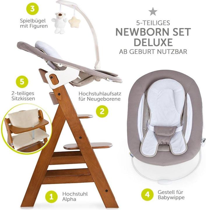 Actual product image Hauck Highchairs Alpha Plus Walnut Newborn Set Deluxe - 4 pcs. (Highchair)