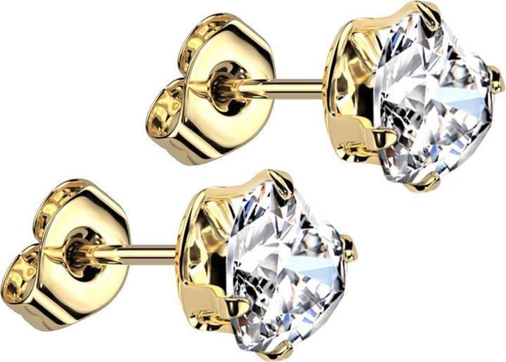 Produktbild Star Piercing Ohrstecker vergoldet mit Herzkristall silber (Chirurgenstahl 316L)