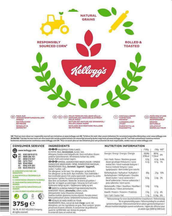 Valeurs nutritives et ingrédients Kellogg's Corn Flakes Original 375 g (375 g)