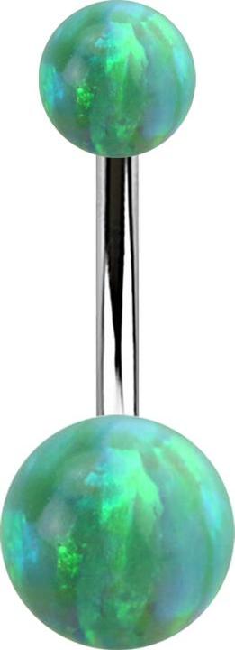 Star Piercing Banane silber mit zwei Kugeln Opal grün (ohne Messing, Chirurgenstahl 316L)