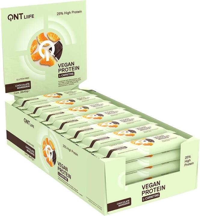 Actual product image QNT Vegan Protein Bar + L-Carnitine (Chocolate mandarin, 28 pcs., 1120 g)