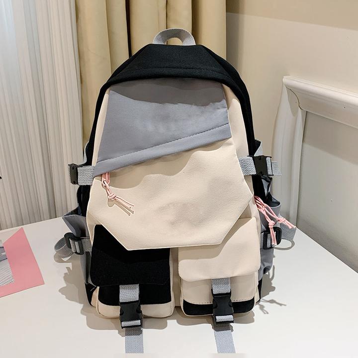 Only-Bags.Store Ästhetische Farbe Kontrast Travel Backpack, grosse Kapazität Klappe Schultasche, Stil Bookbag für