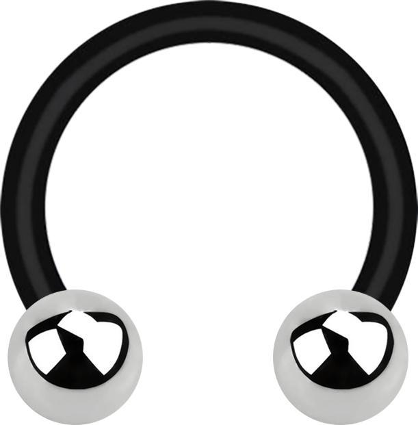 Star Piercing Micro Circular Barbell schwarz mit zwei Kugeln silber (Bioflex, Chirurgenstahl 316L, ohne Messing)