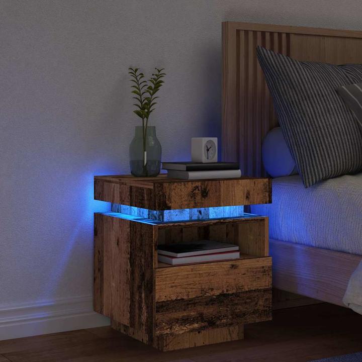 Immagine prodotto VidaXL Comodino con luci LED in legno antico 40x39x48,5 cm