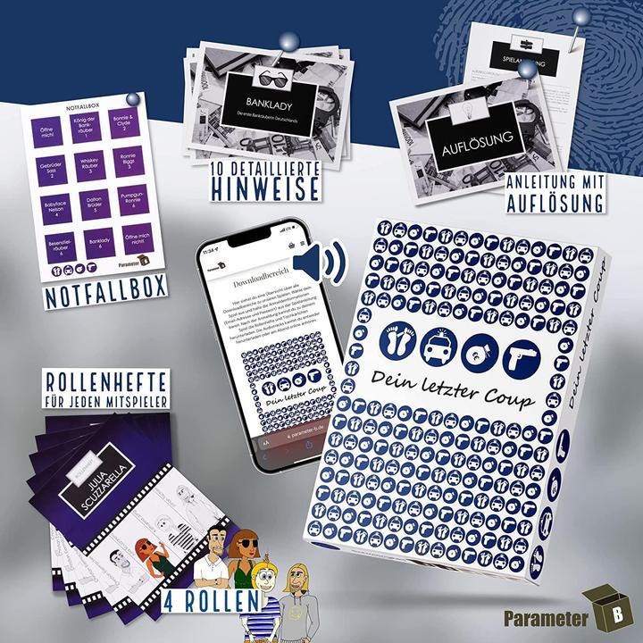 Immagine prodotto Parameter B PARPB002 - Dein letzter Coup - Crime Dinner Game, per 4 giocatori, da 16 anni (edizione DE) (Tedesco)