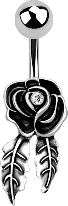 Actual product image Star Piercing Banana silver rose with feather (Brass, Surgical steel 316L)