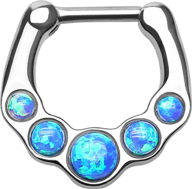 Actual product image Star Piercing Septum with five opal balls blue (Brass, Surgical steel 316L)