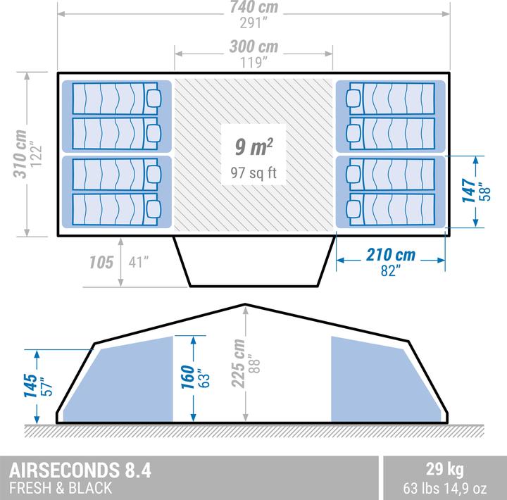 Produktbild Quechua Air Seconds 8.4 F&B (Aufblasbares Zelt, 29 kg, 8 Personen)