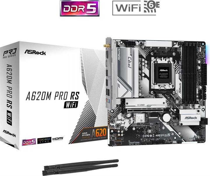 Actual product image AsRock MB AMD AM5 A620M PRO RS WiFi (AM5, AMD A620, mATX)