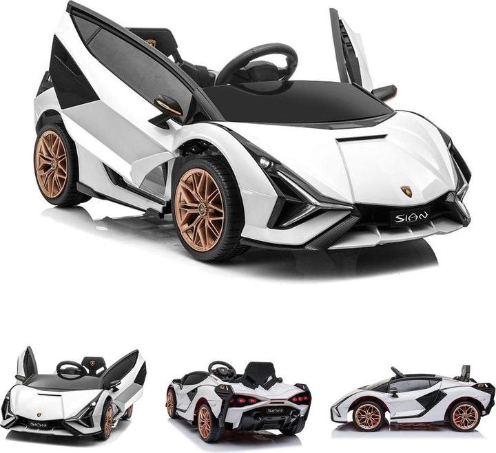 Es-toys Elektro Kinderauto „Lamborghini Sian“ – lizenziert – 12V Akku, 2 Motoren -MP3, Ledersitz + (12 V)