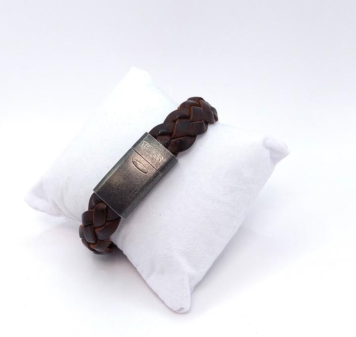 Image du produit Thomss Bracelet cuir No.15 cuir unisexe brun & fermoir acier inoxydable mat circonférence 23cm (23 cm, Acier inoxydable, 100% cuir)