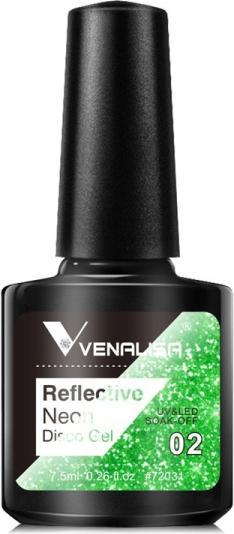 Actual product image Venalisa Gel Varnish Reflective Neon Disco Gel BD02 (Green glitter, Gel-Effect Nail Polish)
