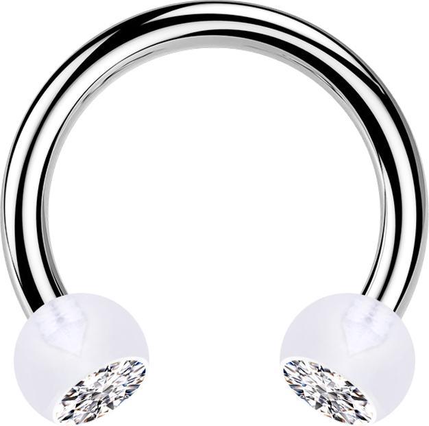 Star Piercing Circular Barbell silber mit zwei Kugeln transparent Kristall silber (ohne Messing, Bioflex, Chirurgenstahl 316L)