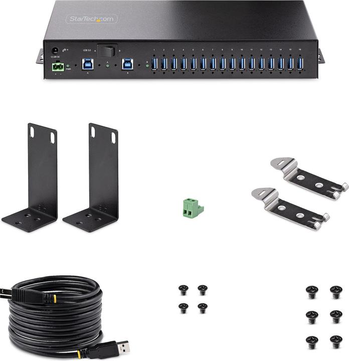 Image du produit StarTech COM 16-Port Industrial USB 3.0 Hub 5Gbps Mountable Terminal Block Power Up to 120W Shared U (USB-B, 16 Ports)