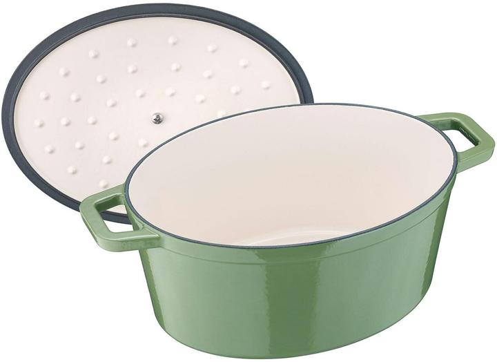 Actual product image Berndes Cocotte casserole B.IRON cast iron oval 31 x 24 cm 6 litres sage green INDUCTION (31 cm, Casserole + Stewpot, Cast iron)