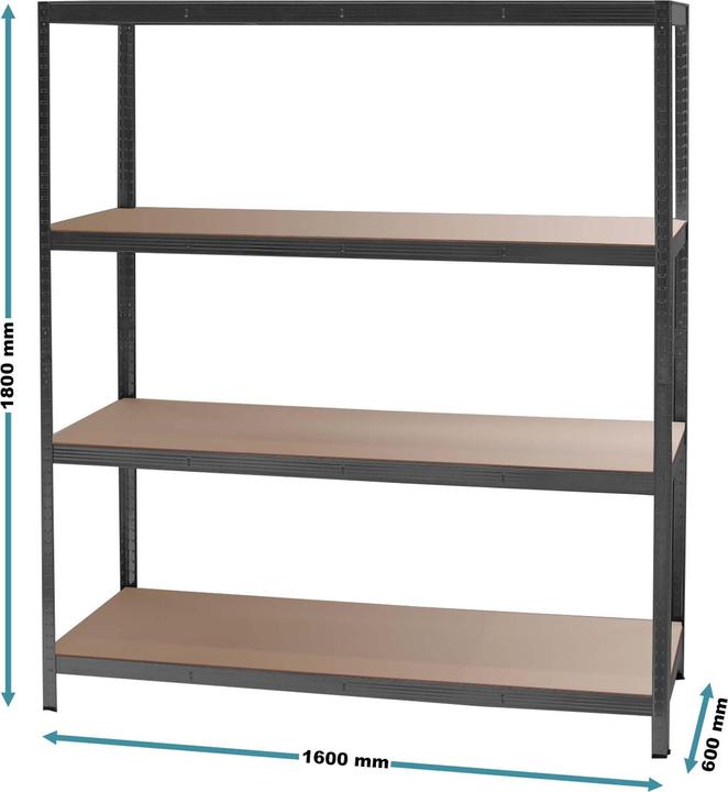 Image du produit Wiltec Étagère pour charges lourdes anthracite 160x60x180cm Étagère enfichable d'atelier Cave