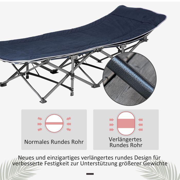 Produktbild Swisshandel24 Campingbett klappbar Feldbett mit Kopfkissen, 188x64.5x53cm, dunkelblau