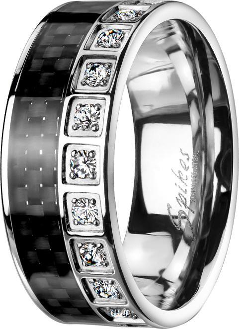 Produktbild Star Piercing Ring silber Carbon und Kristalle (Chirurgenstahl 316L, ohne Messing)