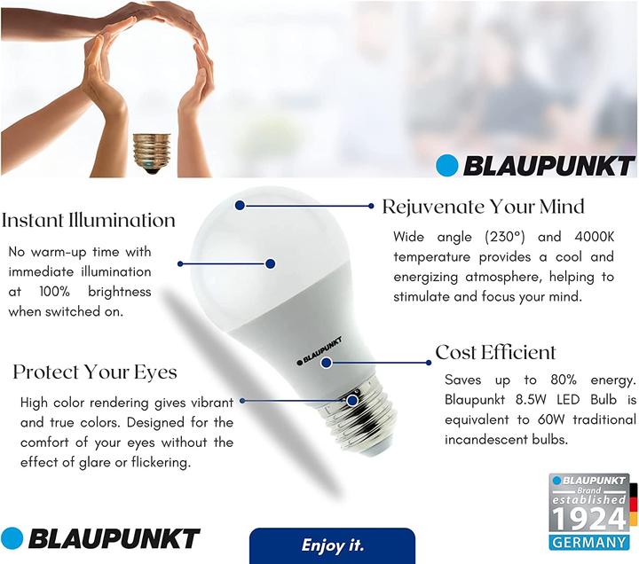 Actual product image Blaupunkt LED E27 Bulb - 9W - Neutral White 4000K - Led Lamps - Pack of 10 (E27, 9 W, 900 lm, 10 x, E)