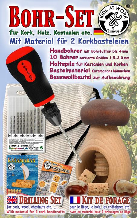 Corvus Toys Corvus A600107 - Kids at work, drilling set for cork, wood and chestnuts, craft kit