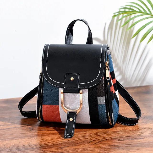 Actual product image Only-Bags.Store Splice backpack PU leather chequered backpack multifunctional knapsack teenager school bag leisure
