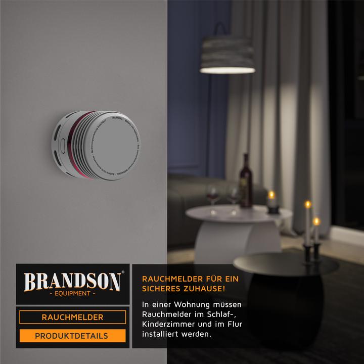 Produktbild Brandson 4x Rauchmelder, 10 Jahre Batterie Li-Ionen, Lautstärke 85dB, LED, Prüftaste, EN14604 & TÜV Geprüft