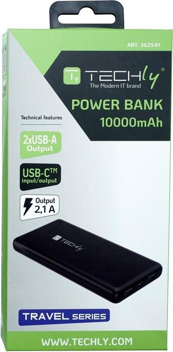 Immagine prodotto Techly Caricabatterie della banca di potenza 10000mAh 2x USB 1x USB-C con cavo USB-C (10000 mAh, 10 W, 37 Wh)