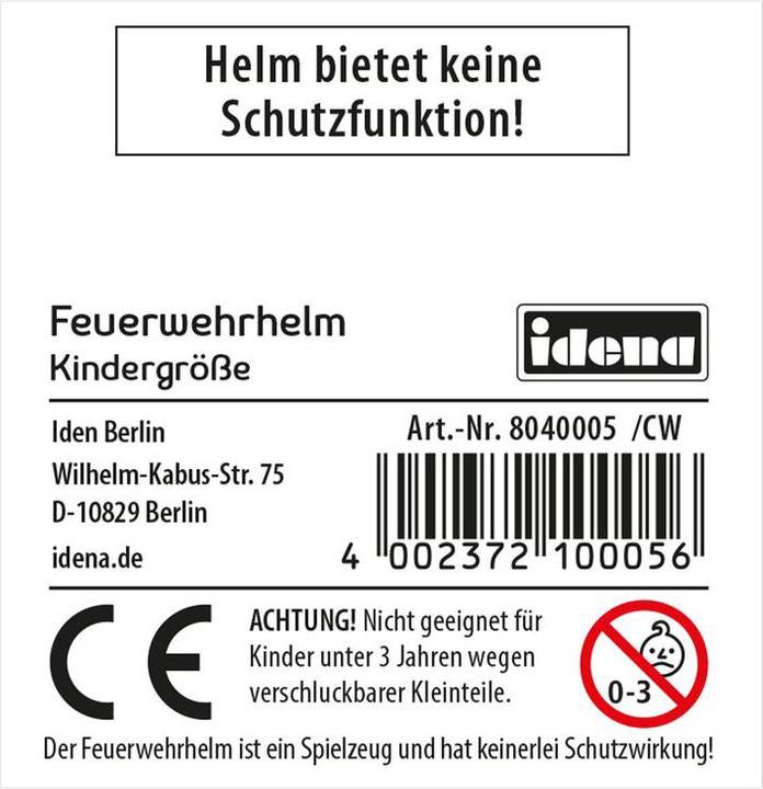 Produktbild Idena Feuerwehrhelm Kindergrösse