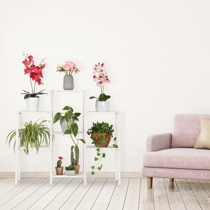 Actual product image Relaxdays White Wooden Plant Rack