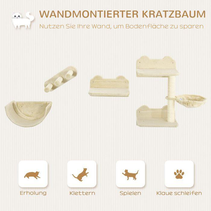 Immagine prodotto Swisshandel24 Katzen Kletterwand 4 tlg, Katzenkratzbaum inkl. Klettern, bis 5kg (23.50 cm, Beige)