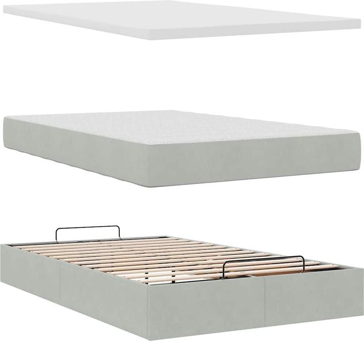 Produktbild VidaXL Ottoman-Bett mit Matratze Hellgrau 120x190 cm Samt (120 x 200 cm)