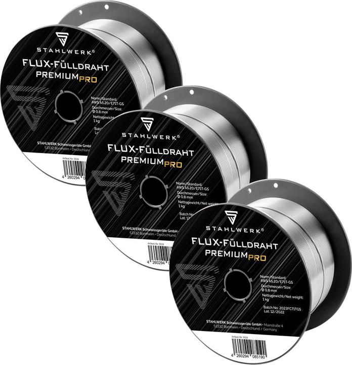 Produktbild Stahlwerk Fülldraht MIG/MAG Ø 0,8 mm E71T-GS 1kg Drahtrolle S100/ D100 3er Set
